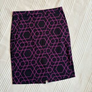 J Crew Geometric Patterned Navy and Fuchsia Pencil Skirt